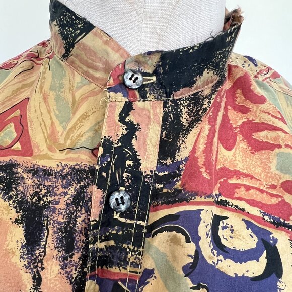 90s Silk Abstract Nehru Shirt - Long Sleeve - Mens - Size Large - Hamid Fashions - Picture 5 of 10